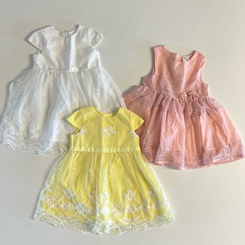 *Lot of 3 Baby Dresses Pink White Yellow 6-12 months 9-12months